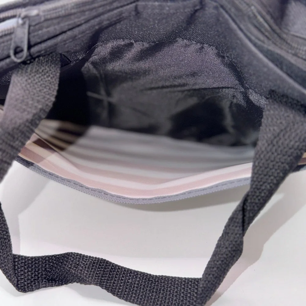True Living Small Black White Striped Insulated Lunch Bag Preppy Tote